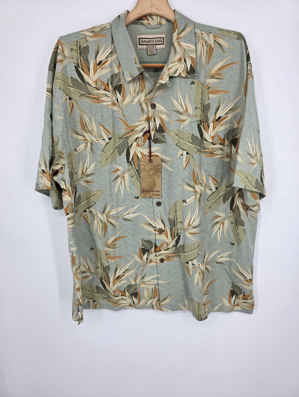 JAMAICA JAXX Sage Green Tropical Print Button-Down Shirt XXL.
